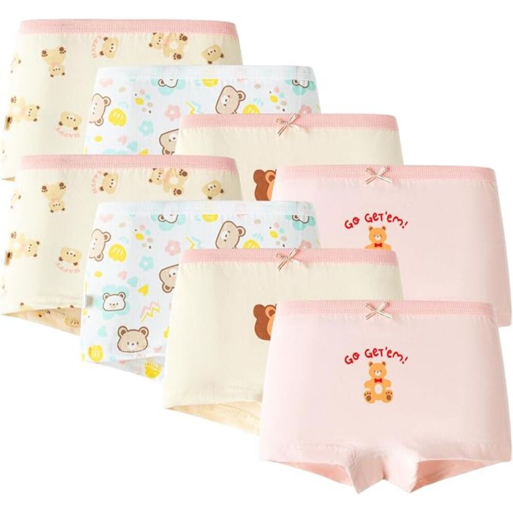 NWT MIAINZI Girls 8-Pack Cotton Boxer Brief Underwear | Soft Bear Print Panties